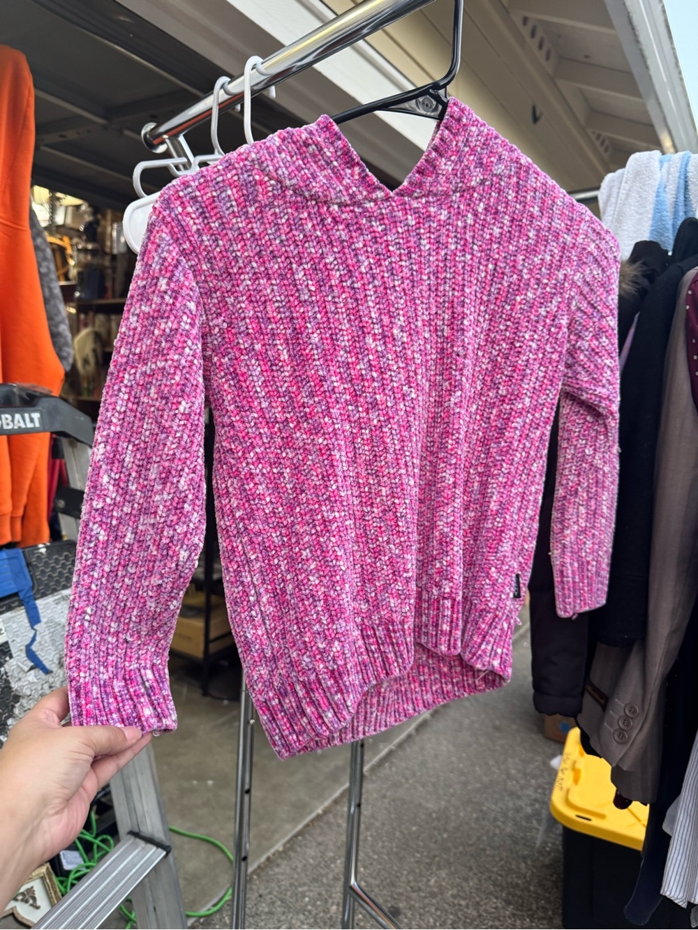 DKNY Pink Marled Hooded Chenille Sweater